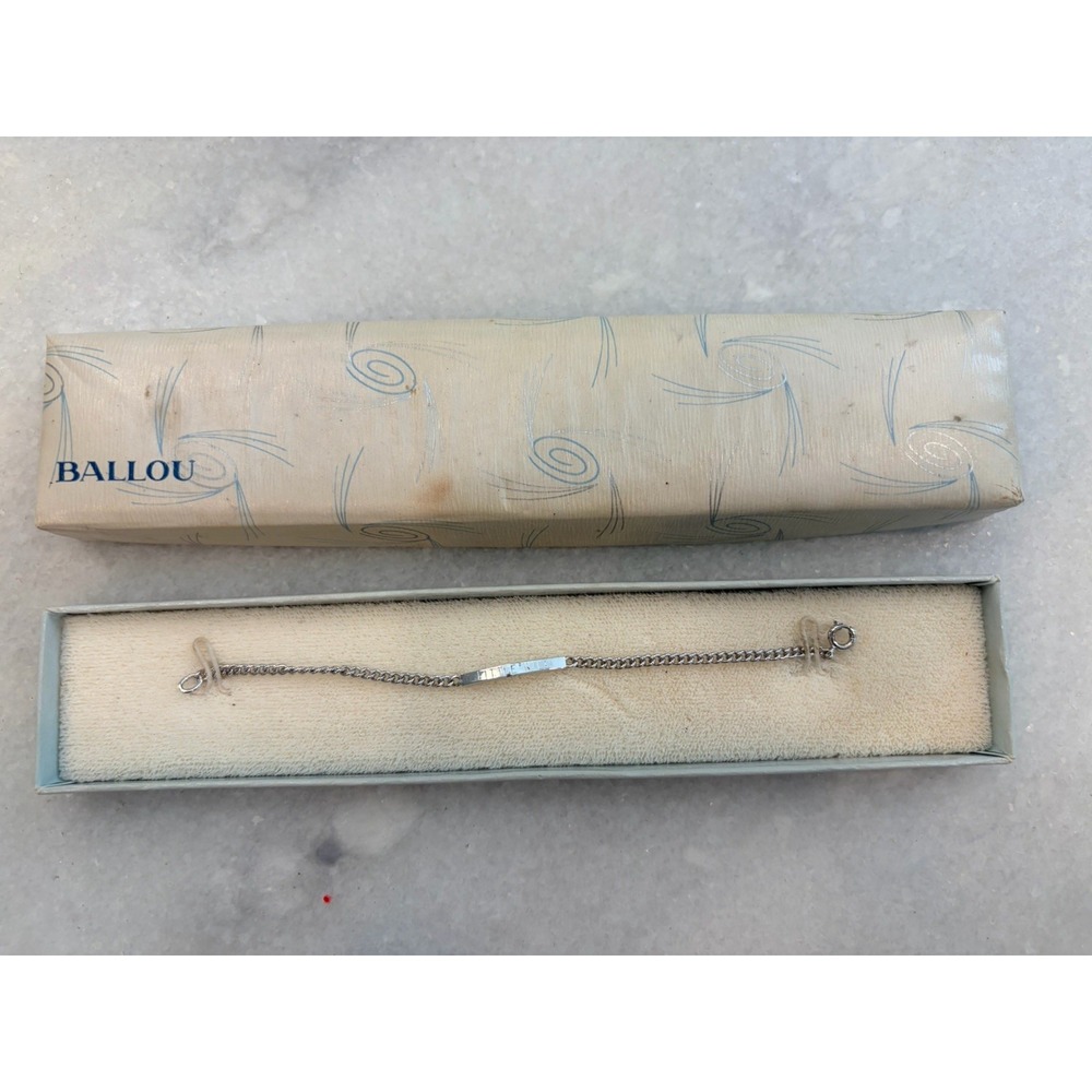 Rare 1960's vintage Ballou Sterling Silver Baby ID Bracelet Inbox. Engraved.